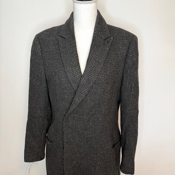 AllSaints Mallieus Men’s Wool Plaid Yuto Pea Coat Charcoal Gray Size Medium 38 - Picture 4 of 16